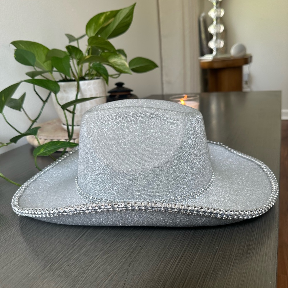 Silver glittery  Women's Hat with Rhinestone Trim